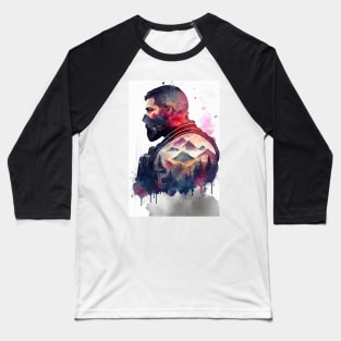 Soldier In A Gas Mask Watercolor Double Exposure Baseball T-Shirt